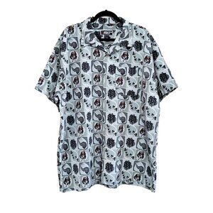 South Pole Shirt Vintage Button Up Size XL All Over Print Short Sleeve Polyester